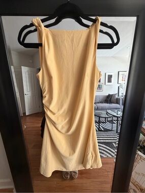Cider Sleeveless Knot-Shoulder Mini Dress in Pale Yellow